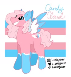 Size: 1432x1550 | Tagged: safe, artist:alexalicorn, oc, oc:candy cloud, pegasus, female, flag, instagram, mare, pride, signature, solo, text, transgender, transgender pride flag, wings, x (platform)