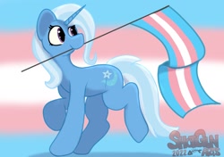 Size: 1532x1080 | Tagged: safe, artist:shotgunarts, trixie, pony, 2022, female, flag, mare, signature, signture, solo, text