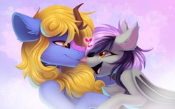 Size: 2048x1280 | Tagged: safe, artist:kebchach, derpibooru import, oc, oc only, kirin, pony, duo, duo male and female, female, heart, heart eyes, in love, looking at each other, looking at someone, male, mare, oc name needed, oc x oc, shipping, straight, wingding eyes