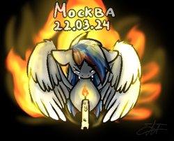 Size: 860x694 | Tagged: safe, artist:deadsmoke, derpibooru import, oc, oc:marussia, pegasus, pony, candle, crying, current events, cyrillic, fire, nation ponies, russia, russian, sad, solo, vent art