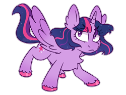 Size: 2048x1536 | Tagged: safe, artist:bunnykitty13, derpibooru import, twilight sparkle, twilight sparkle (alicorn), alicorn, pony, g4, alternate design, big ears, chest fluff, colored hooves, colored wings, determined look, ear fluff, ears, eye clipping through hair, eyebrows, eyebrows visible through hair, eyelashes, female, frown, gradient ears, gradient legs, gradient wings, horn, looking up, mare, multicolored mane, multicolored tail, purple coat, purple eyes, shiny hoof, short, simple background, solo, sparkly mane, sparkly tail, spread wings, tail, transparent background, two toned wings, unicorn horn, unshorn fetlocks, wide stance, wingding eyes, wings