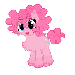 Size: 1280x1280 | Tagged: safe, artist:bunnykitty13, derpibooru import, edit, part of a set, pinkie pie, earth pony, pony, g4, :3, alternate design, blue eyes, chest fluff, chubby, coat markings, colored eartips, colored eyebrows, colored hooves, curly hair, curly mane, curly tail, ear fluff, ears, eye clipping through hair, eyebrows, eyebrows visible through hair, eyelashes, female, heart, heart eyes, looking at you, mare, open mouth, open smile, pink coat, pink mane, pink tail, ponytail, redesign, shiny hoof, short, short mane, simple background, smiling, smiling at you, socks (coat marking), solo, tail, tied mane, unshorn fetlocks, vector, vector edit, white background, wingding eyes
