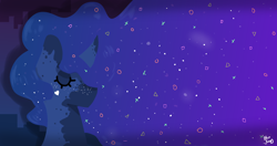 Size: 2048x1080 | Tagged: safe, artist:azulejo, derpibooru import, princess luna, pony, bust, ethereal mane, eyes closed, lineless, playstation, portrait, solo, starry mane, wallpaper