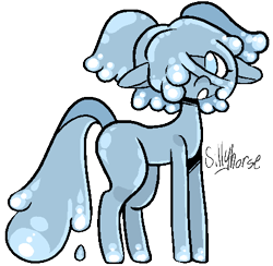 Size: 442x432 | Tagged: safe, artist:sillyhorse, derpibooru import, oc, oc only, oc:jelly joy, goo, goo pony, monster girl, original species, slime girl, :o, female, mare, open mouth, pigtails, simple background, slime, solo, transparent background, twintails