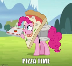 Size: 539x499 | Tagged: safe, derpibooru import, edit, edited screencap, screencap, pinkie pie, rock solid friendship, caption, image macro, imgflip, marvel, movie reference, pizza pie, pizza time, spider-man, spider-man 2, text