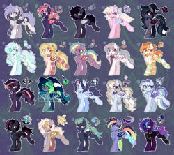 Size: 1993x1767 | Tagged: safe, artist:flixanoa, derpibooru import, oc, oc only, bat pony, pegasus, pony, :<, :p, abstract background, adoptable, ahoge, ambiguous gender, amputee, angry, bandage, bandaged leg, bandaid, bat pony oc, beauty mark, big eyes, black mane, black tail, blonde, blonde mane, blonde tail, blue coat, blue eyes, blushing, bow, brown coat, checkered socks, chest fluff, choker, clothes, coat, coat markings, colored belly, colored hooves, colored muzzle, colored pinnae, colored pupils, colored wings, curly hair, curly mane, curly tail, ear fluff, ear piercing, ear tufts, earring, ears, ethereal mane, eye clipping through hair, eyebrows, eyebrows visible through hair, eyelashes, eyeshadow, facial markings, fangs, fishnet stockings, for sale, frown, garters, glasses, gray coat, group, hair accessory, hair bow, hair over one eye, hat, heart, heart eyes, hoofless socks, jacket, jewelry, lace, leg fluff, leg scar, lidded eyes, long mane, long socks, long tail, looking back, looking down, makeup, mismatched socks, mohawk, multicolored eyes, multicolored hair, multicolored mane, multicolored tail, narrowed eyes, navy coat, orange eyes, pale belly, piercing, pigtails, pink coat, pink eyes, ponytail, prosthetic leg, prosthetic limb, prosthetics, purple coat, purple mane, purple tail, rainbow hair, rainbow tail, raised hoof, raised leg, robotic legs, scar, scarf, scowl, shiny hoof, short mane, short tail, shoulder fluff, slit eyes, smiling, snip (coat marking), socks, socks (coat marking), sparkly mane, sparkly tail, spiky mane, spiky tail, starry eyes, starry mane, starry tail, straight mane, straight tail, striped socks, tail, tail accessory, tail bow, teal eyes, thigh highs, tied mane, tied tail, tongue, tongue out, two toned mane, two toned tail, two toned wings, unshorn fetlocks, wall of tags, watermark, white coat, wingding eyes, wings, witch hat, yellow coat, yellow mane, yellow tail