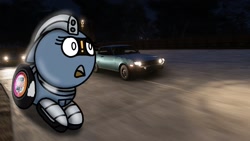 Size: 1920x1080 | Tagged: safe, artist:foxfer64_yt, derpibooru import, oc, oc:silverstream (robot pony), pony, robot, robot pony, car, racing, shocked, solo