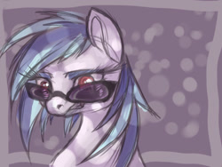 Size: 1024x768 | Tagged: safe, artist:coffeechicken, artist:mawlien, derpibooru import, dj pon-3, vinyl scratch, unicorn, g4, glasses, horn, red eyes, solo