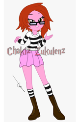 Size: 1800x2800 | Tagged: safe, artist:chakiz zukulenz, artist:gmaplay, derpibooru import, oc, oc only, oc:chakiz zukulenz, human, equestria girls, g4, brown eyes, clothes, coat markings, equestria girls-ified, glasses, looking at you, skirt, socks, socks (coat marking), solo