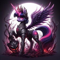 Size: 1024x1024 | Tagged: safe, ai content, derpibooru import, generator:dall-e 3, machine learning generated, twilight sparkle, twilight sparkle (alicorn), alicorn, pony, g4, armor, helmet, looking at you, prompter needed