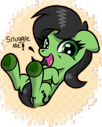 Size: 1200x1500 | Tagged: safe, artist:scandianon, derpibooru import, oc, oc only, oc:anon filly, pony, belly, ears, female, filly, floating, floppy ears, foal, frog (hoof), hooves, looking at you, open mouth, open smile, smiling, solo, talking to viewer, underhoof