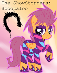 Size: 2000x2560 | Tagged: safe, artist:robin jacks, derpibooru import, scootaloo, pegasus, pony, g4, clothes, eyeshadow, female, filly, foal, high res, makeup, show stopper outfits, solo