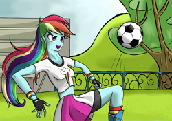 Size: 1530x1080 | Tagged: safe, artist:robin jacks, derpibooru import, rainbow dash, human, breasts, football, sports, tree