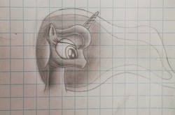 Size: 1980x1304 | Tagged: safe, artist:paajbach, derpibooru import, princess luna, alicorn, pony, g4, bust, graph paper, lined paper, monochrome, pencil drawing, portrait, shading, shading practice, sketch, solo, traditional art