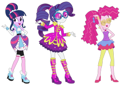 Size: 11817x8374 | Tagged: safe, derpibooru import, pinkie pie, rarity, twilight sparkle, equestria girls, friendship through the ages, g4, simple background, transparent background