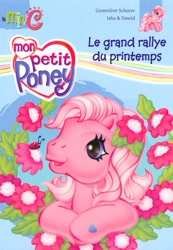 Size: 400x577 | Tagged: safe, artist:lyn fletcher, derpibooru import, pinkie pie (g3), insect, ladybug, g3, book, cover, flower, flower in hair, france, french, logo, official, rainbow, translation request