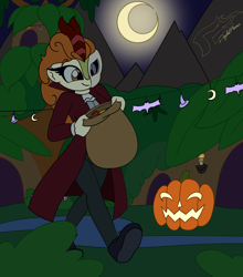 Size: 3700x4200 | Tagged: safe, artist:digi1talpho3nix, derpibooru import, autumn blaze, human, equestria girls, g4, breasts, clothes, cosplay, costume, equestria girls-ified, forest, halloween, holiday, jack-o-lantern, moon, nature, phantom of the opera, pumpkin, solo, tree