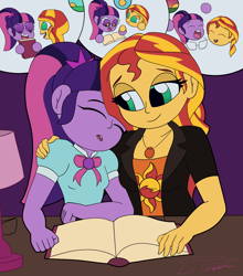 Size: 3700x4200 | Tagged: safe, artist:digi1talpho3nix, derpibooru import, sci-twi, sunset shimmer, twilight sparkle, human, equestria girls, g4, book, breasts, female, lesbian, sci-twishimmer, shipping, sleeping, studying, sunsetsparkle