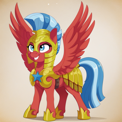 Size: 1024x1024 | Tagged: artist needed, safe, derpibooru import, oc, oc only, pegasus, pony, armor, female, guard, guardsmare, helmet, hoof shoes, mare, royal guard, royal guard armor, smiling, solo, spread wings, wings