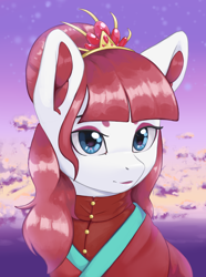 Size: 3120x4200 | Tagged: safe, artist:闪电_lightning, derpibooru import, oc, oc only, oc:crimson heart, pony, equestria at war mod, bust, clothes, female, looking at you, mare, portrait, sky, solo