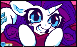 Size: 1362x837 | Tagged: safe, artist:catsupremacy, derpibooru import, rarity, pony, unicorn, g4, grin, horn, smiling, solo, teeth