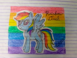 Size: 4160x3120 | Tagged: safe, artist:codenamekid, derpibooru import, rainbow dash, pegasus, pony, g4, colored, female, lined paper, mare, pencil drawing, solo, spread wings, traditional art, wings