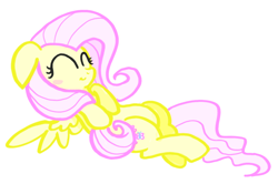 Size: 1472x980 | Tagged: safe, artist:jack107401, derpibooru import, fluttershy, pegasus, g4, blushing, lying down, simple background, smiling, white background