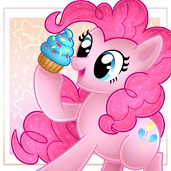 Size: 2000x2000 | Tagged: safe, artist:sena4k4, derpibooru import, pinkie pie, earth pony, pony, g4, cupcake, female, food, high res, mare, solo