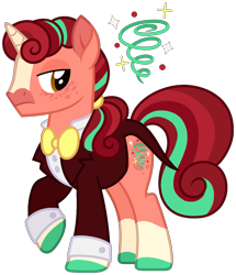 Size: 1275x1481 | Tagged: safe, artist:strawberry-spritz, derpibooru import, oc, pony, unicorn, bowtie, clothes, horn, male, parent:firelight, parent:stellar flare, simple background, solo, stallion, transparent background, tuxedo