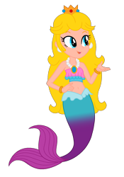 Size: 1048x1496 | Tagged: safe, artist:connor-rk800-343, artist:user15432, derpibooru import, human, mermaid, equestria girls, g4, base used, bracelet, clothes, crossover, crown, ear piercing, earring, equestria girls style, equestria girls-ified, fins, fish tail, gradient tail, hand on hip, jewelry, mermaid peach, mermaid princess, mermaid tail, mermaidized, necklace, pearl earrings, pearl necklace, piercing, princess peach, princess peach showtime, princess peach: showtime!, regalia, simple background, species swap, strapless, super mario bros., tail, transparent background