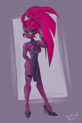 Size: 2000x3000 | Tagged: safe, artist:reine morte shi, derpibooru import, tempest shadow, human, equestria girls, alternate hairstyle, bracelet, clothes, collar, dress, equestria girls-ified, high heels, jewelry, ponytail, shoes, storm king's emblem, thigh bands