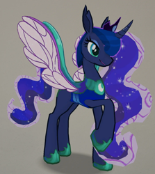 Size: 1196x1338 | Tagged: safe, derpibooru import, princess luna, changedling, changeling, g4, 3d, changedlingified, female, gameloft, hoof shoes, jewelry, my little pony: magic princess, open mouth, open smile, peytral, princess shoes, raised hoof, raised leg, smiling, solo, species swap, tiara