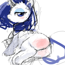 Size: 800x800 | Tagged: safe, artist:bronzecatworld, derpibooru import, rarity, unicorn, g4, butt, butt blush, butt focus, horn, looking at you, looking back, looking back at you, plot, png, rarity is not amused, rearity, reddened butt, traditional art, unamused