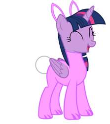 Size: 828x927 | Tagged: safe, artist:lizzmcclin, derpibooru import, twilight sparkle, twilight sparkle (alicorn), alicorn, pony, g4, ^^, animal costume, bunny costume, bunny ears, clothes, costume, eyes closed, female, open mouth, open smile, simple background, smiling, solo, transparent background