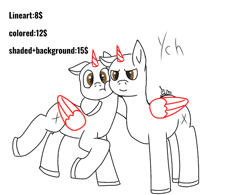 Size: 648x505 | Tagged: safe, artist:thomas.senko, derpibooru import, oc, alicorn, changeling, earth pony, griffon, pegasus, unicorn, alicorn oc, changeling oc, commission, commission open, duo, duo female, duo male, duo male and female, earth pony oc, female, female oc, griffon oc, horn, light skin, male, male oc, mare, pegasus oc, simple background, stallion, unicorn oc, white background, wings, ych result