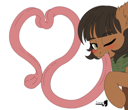 Size: 5200x4500 | Tagged: safe, artist:tonguetiedpony, derpibooru import, oc, oc only, oc:zahra, pony, bedroom eyes, blushing, clothes, colored, female, flat colors, heart shaped, impossibly long tongue, long tongue, looking at you, mare, one eye closed, prehensile tongue, scarf, simple background, solo, tongue, tongue out, tongue play, white background, wink, winking at you, wip