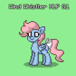 Size: 505x511 | Tagged: safe, derpibooru import, wind whistler, pegasus, pony, g1, bow, folded wings, green background, pixel art, pony town, simple background, smiling, solo, standing, tail, tail bow, wings