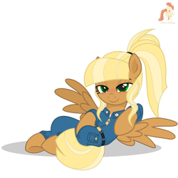 Size: 3000x3000 | Tagged: safe, artist:r4hucksake, derpibooru import, oc, oc:center punch, pegasus, pony, base used, bedroom eyes, belt, blushing, carpenter, eyeshadow, female, logo, lying down, makeup, mare, mechanic, pocket, ponytail, simple background, solo, transparent background, zipper