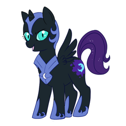 Size: 550x550 | Tagged: safe, artist:lulubell, derpibooru import, oc, oc:nyx, alicorn, pony, fanfic:past sins, alicorn oc, clothes, costume, fanfic art, horn, nightmare nyx, painted cutie mark, simple background, solo, white background, wings