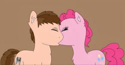Size: 826x430 | Tagged: safe, artist:thebronypony123, derpibooru import, pinkie pie, oc, oc:braden, earth pony, pony, brown background, canon x oc, female, kiss on the lips, kissing, male, mare, shipping, simple background, solo, stallion, straight