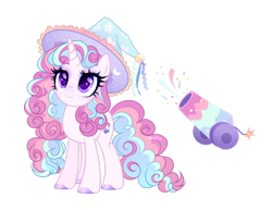 Size: 1920x1485 | Tagged: safe, artist:afterglory, derpibooru import, oc, pony, unicorn, female, hat, horn, magical lesbian spawn, mare, offspring, parent:pinkie pie, parent:princess celestia, parents:pinkielestia, simple background, solo, transparent background, witch hat