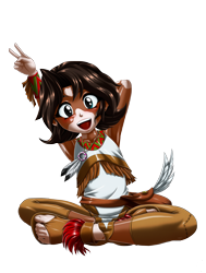 Size: 2765x3654 | Tagged: safe, alternate version, artist:mauroz, derpibooru import, winona, human, g4, child, humanized, humanized pet, native american, open toe shoes, simple background, solo, transparent background, vitiligo, younger