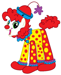 Size: 415x509 | Tagged: safe, derpibooru import, cheese sandwich, earth pony, pony, g4, cedarmont kids, clown, kidsongs, male, simple background, solo, stallion, wat, wee sing, white background