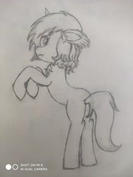 Size: 3024x4032 | Tagged: safe, artist:littlezhao, derpibooru import, oc, oc only, oc:starry sky gloom, bat pony, bat pony oc, bipedal, butt, monochrome, pencil drawing, plot, scrunchy face, solo, traditional art