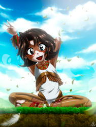 Size: 2765x3654 | Tagged: safe, alternate version, artist:mauroz, derpibooru import, winona, human, g4, child, humanized, humanized pet, indigenous, missing accessory, mole, native american, solo, vitiligo, younger