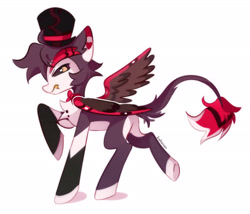 Size: 2074x1776 | Tagged: safe, artist:ksbanan, derpibooru import, cat, cat pony, demon, demon pony, original species, pegasus, pony, undead, butt, cat demon, cat pony demon, hazbin hotel, hellaverse, husk (hazbin hotel), male, plot, ponified, simple background, sinner demon, solo, species swap, stallion, white background