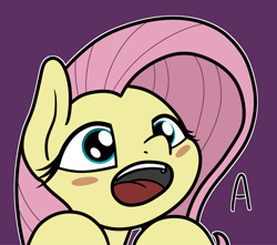 Size: 2048x1808 | Tagged: safe, artist:ewoudcponies, derpibooru import, fluttershy, pegasus, pony, a, female, open mouth, purple background, simple background, solo