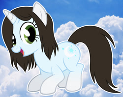 Size: 1280x1020 | Tagged: safe, artist:cindystarlight, derpibooru import, oc, oc only, oc:blue light, pony, unicorn, female, horn, mare, sky background, solo