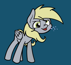 Size: 2048x1875 | Tagged: safe, artist:ewoudcponies, derpibooru import, derpy hooves, pegasus, pony, blue background, female, simple background, solo, spitting, tongue, tongue out