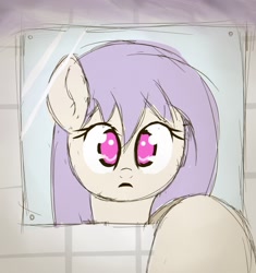Size: 552x588 | Tagged: safe, artist:anonymous, derpibooru import, oc, oc only, earth pony, pony, g4, /ptfg/, bathroom, doodle, female, human to pony, indoors, looking at mirror, mare, mirror, offscreen character, open mouth, pink eyes, post-transformation, pov, purple mane, reflection, shocked, shocked expression, slack jaw, solo, species swap, transformation
